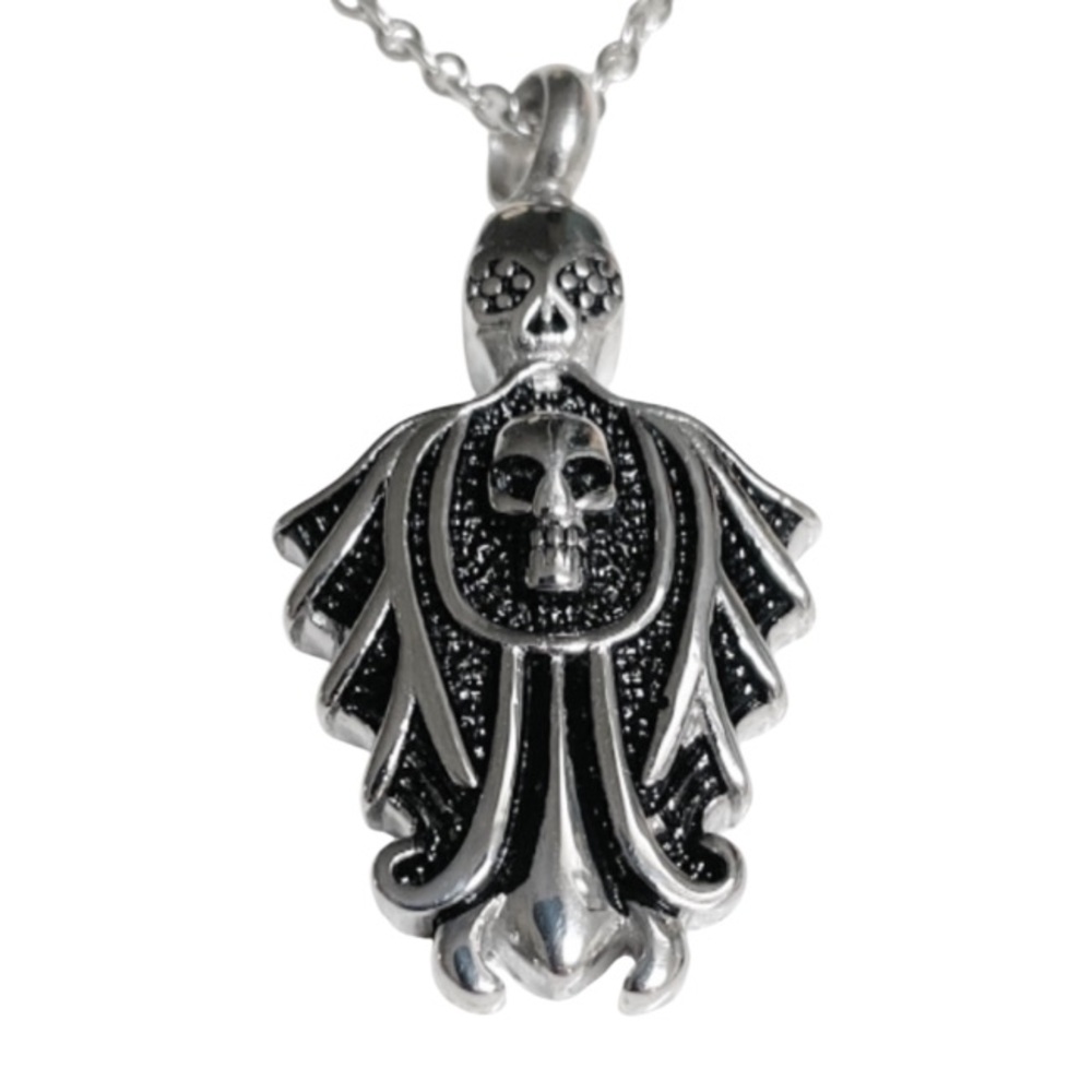 Stainless steel grim reaper skull engraved hidden message pendant necklace